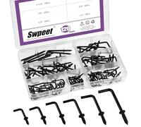 Swpeet 120Pcs 6 Sizes Black Metal Screw-in Square Bend Hooks Kit, Square Bend Hooks L Shaped Self-Tapping Screws Hooks L Type Photo Frame Right Angle Hook for Home/Workplace/Office Hanging
