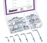 Swpeet 120Pcs 6 Sizes Blue White Metal Screw-in Square Bend Hooks Kit, Square Bend Hooks L Shaped Self-Tapping Screws Hooks L Type Photo Frame Right Angle Hook for Home/Workplace/Office Hanging
