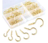 Swpeet 120Pcs 6 Sizes Metal Ceiling Hooks Kit, Gold Ceiling Cup Hooks Self-Tapping Screws for Home/Workplace/Office (Q-Screw)