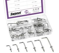 Swpeet 120Pcs 6 Sizes Silver Metal Screw-in Square Bend Hooks Kit, Square Bend Hooks L Shaped Self-Tapping Screws Hooks L Type Photo Frame Right Angle Hook for Home/Workplace/Office Hanging