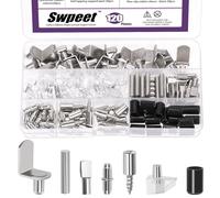 Swpeet 120Pcs 6 Styles Shelf Pins Kit, Nickel Plated Shelf Support Pegs Bracket with Non-Slip Sleeve, Dowel Pins Cabinet Furniture Shelf Pins Support Holders for Shelf Cabinets Closet