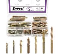 Swpeet 120Pcs 7 Sizes Color Zinc Hanger Bolts Assortment Kit, Double Headed Bolts, Self-Tapping Screw Hanger Bolts, Dowel Screw Bolts Threaded Rods Bolt Furniture Screws for Wood Furniture Joint