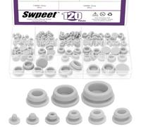 Swpeet 120Pcs 9 Sizes 0.12" 0.16" 1/5" 1/4" 0.27" 5/16" 3/8" 1/2" 5/8" Grey Rubber Plugs for Round Holes Kit, Silicone Plug, T Shaped Rubber Stopper, Round Hole Plug Snap Locking for Furniture