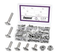 Swpeet 120Pcs European Standard 40 Series M8 x 16/20/25/30/35/40mm T Slot Drop-in Bolt and Nickel M8 Flange Nut Assortment Kit, Thread T Slot, Drop-in Bolt T-Bolt, Hammer Head Bolt, T Screw Stud