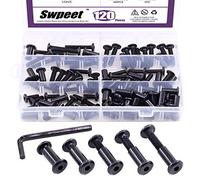 Swpeet 120Pcs M6x16mm/20mm/25mm/30mm/35mm Carbon Steel Black Hex Drive Socket Cap Bolts Barrel Nuts Kit with 1Pcs Allen Wrench, Screw Post Fit for Furniture Countsunk Belt Buckle Leather Binding Bolts