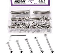 Swpeet 120Pcs M6x40mm/50mm/60mm/70mm/80mm Nickel Plated Sliver Hex Drive Socket Cap Bolts Barrel Nuts Kit with 1Pcs Hex Key, Screw Post Fit for Furniture Countsunk Belt Leather Binding Bolts