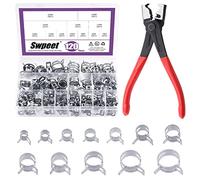 Swpeet 121Pcs 7-22mm Dacromet Spring Band Hose Clamps with CV Boot Hose Clip Pliers Assortment Kit, Silicone Vacuum Hose Action Pipe Clamp Low Pressure Air Clip Clamp for Hose Clamps