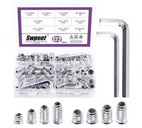 Swpeet 122Pcs White Zinc Plated Carbon Steel Carbon Furniture Screw in Nut Threaded Wood Inserts Threaded Inserts Bolt Fastener Connector Hex Socket (1/4" + 5/16" Assortment Kit)