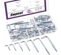 Swpeet 125Pcs 7 Sizes Blue White Metal Screw-in Square Bend Hooks Kit, Square Bend Hooks L Shaped Self-Tapping Screws Hook L Type Photo Frame Right Angle Hook for Home/Workplace/Office Hanging