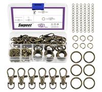 Swpeet 125Pcs Bronze Keychain Making Set, 25Pcs Swivel Lanyard Snap Hook, 25P Keychain Ring, 25P Extender Chains, 50P Open Jump Rings, Swivel Lobster Clasps, Keychains Clips