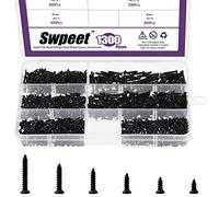 Swpeet 1295Pcs 5mm 6mm 8mm 10mm 12mm 16mm Small Wood Screws Assortment Kit, Self Drilling Flat Cross Head Screws Self Tapping Screws Metal Screws Furniture Screws (Black)