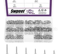 Swpeet 1295Pcs 5mm 6mm 8mm 10mm 12mm 16mm Small Wood Screws Assortment Kit, Self Drilling Flat Cross Head Screws Self Tapping Screws Metal Screws Furniture Screws (Nickel)
