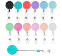 Swpeet 12Pcs 12 Colors 24" Retractable Badge Reel Badge Holders with 360° Swivel Alligator Clip Assortment Kit, Solid Color Blanks Clips Holder for Nurse, Students, Teachers Hanging ID Card