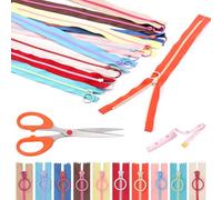 Swpeet 12Pcs 12 Inch Mixed 10 Colors Nylon Resin Zippers with Lifting Ring Pull, Scissors, Soft Tape Measure Sewing Kit for Tailor DIY Sewing Craft Bags Garment