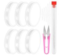 Swpeet 12Pcs 45mm 60mm 75mm 100mm 125mm Beading Needles and 6 Rolls Elastic Stretch Thread Set, Big Eye Beading Needles Clear Stretch Cord Thread for Jewelry Bracelet Necklace Making Wire