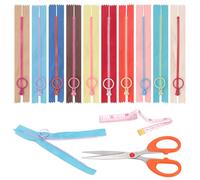 Swpeet 12Pcs 6 Inch Mixed 10 Colors Nylon Resin Zippers with Lifting Ring Pull, Scissors, Soft Tape Measure Assortment Kit, Coil Plastic Zippers Sewing Zippers for Tailor DIY Sewing Craft Bags Garment