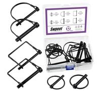 Swpeet 12Pcs 6 Sizes 1/4" 5/16" 3/8" Black Zinc Plated Heavy Duty Shaft Locking Pin Assortment Kit, Round/Square/Arch Safety Coupler Pin, Wire Lock Pin, Hitch Pto Pin for Trailers, Towing, Lawn