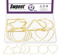 Swpeet 12Pcs 6 Styles Moon/Star/ Heart/ Round/ Triangle/ Square 4" Dream Catcher Rings Kit, Macrame Hoops Rings, Metal Floral Hoop, Wreath Macrame Ring for Wedding Wreath Wall Decor