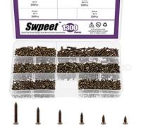 Swpeet 1300Pcs 5mm-16mm Small Wood Screws Assortment Kit, Self Drilling Flat Cross Head Screws, Bronze