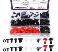 Swpeet 130Pcs 4 Colors Nylon Tailgate Handle Rod Clip Fastener Remover, Bumper Push Retainer Clips, 7 Popular Sizes Auto Push Pin Rivets, Nylon Fasteners Rivet Kit 4mm/7mm/9mm/9.7mm/10mm/13mm