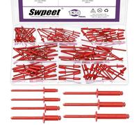 Swpeet 130Pcs 7 Sizes Red Large Flange Aluminum Blind Rivets Assortment Kit, Blind Pop Rivets Aluminum Grip and Steel Mandrel Blind Rivets for Metal, Furniture, Automotive