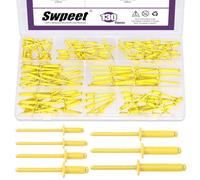 Swpeet 130Pcs 7 Sizes Yellow Large Flange Aluminum Blind Rivets Assortment Kit, Blind Pop Rivets Aluminum Grip and Steel Mandrel Blind Rivets for Metal, Furniture, Automotive