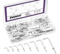 Swpeet 130Pcs 8 Sizes 1/2" 5/8" 3/4" 7/8" 1" 1-1/4" 1-1/2" 2" White Vinyl Coated L Shaped Hooks Assortment Kit, Screw-in Hooks, Right-Angle L Shaped Hooks, 7 Shape Self-Tapping Screw for Hanging