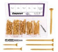 Swpeet 131Pcs 5 Sizes Khaki Deck Screws with T25 Star Bit Assortment Kit, T25 Star Torx Drive Flat Head Screws Rust Resistant, Exterior Ceramic Coated Wood Screw for Exterior Wood Projects