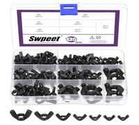 Swpeet 135Pcs Black High Strength Carbon Steel Serrated Metric Wing Nuts Butterfly Nuts Hex Dome Cap Assortment Kit, 7 Sizes - M3 M4 M5 M6 M8 M10 M12