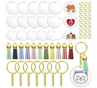 Swpeet 135Pcs Gold Acrylic Keychain Blanks Kit, Acrylic Blank Keychains, Clear Keychain Blanks, Include 35Pcs Keychain Rings, 35Pcs Keychain Tassles, 35Pcs Jump Rings, 30Pcs Acrylic Blanks