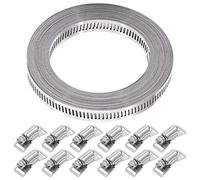 Swpeet 13Pcs 20 Feet Large Adjustable 304 Stainless Steel Band Clamp Pipe Clamp Worm Gear Hose Clamp with Fasteners Assortment Kit, Metal Hose Clamp for Ductwork, Pole Mount, Metal Strapping