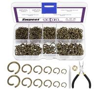 Swpeet 1403Pcs Mixed Size 4-10mm Bronze Open Jump Rings Kit with Tweezer, Jump Ring Pliers and Jump Ring Opener, Round Ring Connectors for Jewelry Making Supplies and Necklace Repair