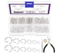 Swpeet 1403Pcs Mixed Size 4-10mm Silver Open Jump Rings Kit with Tweezer, Jump Ring Pliers and Jump Ring Opener, Round Ring Connectors for Jewelry Making Supplies and Necklace Repair