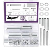 Swpeet 140Pcs 7 Sizes M10×20mm/30mm/40mm/50mm/60m/70mm/80mm All Threaded Lamp Pipe Nipple Washers Lock Nuts Assortment Kit, Hollow Lamp Rod, Lamp Repair Hardware Assortment for DIY Lamp Repairs