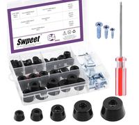 Swpeet 140Pcs Five Sizes 0.47''×0.28'' 0.59''×0.31'' 0.75''×0.43'' 1''×0.51'' 1.18''×0.59'' (W×H) Black Round Rubber Pads Assortment Kit with M3 M4 M5 Screws and Screwdriver Rubber Pads for Furniture