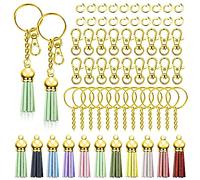 Swpeet 140Pcs Gold Keychain Tassles Kit, Bulk Keychain Rings Set, Key Chain Rings Bulk, Include 35Pcs Keychain Rings, 35Pcs Keychain Tassles, 35 Lobster Clasps and 35 Jump Rings