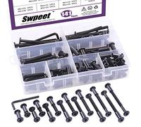 Swpeet 141Pcs 14 Different Sizes M6x16mm-80mm Carbon Steel Black Hex Drive Socket Cap Bolts Barrel Nuts Kit with 1Pcs Allen Wrench, Screw Post Fit for Furniture Countsunk Belt Leather Binding Bolts