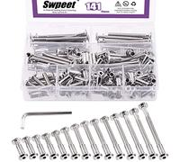 Swpeet 141Pcs 14 Different Sizes M6x16mm-80mm Nickel Plated Sliver Hex Drive Socket Cap Bolts Barrel Nuts Kit with 1Pcs Allen Wrench, Screw Post Fit for Furniture Countsunk Belt Leather Binding Bolts
