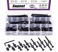 Swpeet 141Pcs Black M6 × 15/20/25/30/35/40/45/50/55/60/65/75/80mm Crib Hardware Screws Kit, Hex Socket Head Cap Crib Baby Bed Bolt and Barrel Nuts with 1 x Allen Wrench Perfect for Furniture