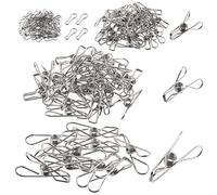 Swpeet 145Pcs 1.7inch 2.4inch 3.2inch Stainless Steel Clothes Pins with Metal Spring Hooks Kit, Multi-Purpose Wire Clip Windproof Clothespin Metal Clips Holders for Clothes