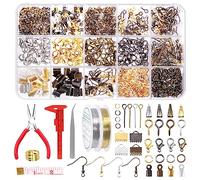 Swpeet 1468Pcs Making Supplies Kit With Tools, 2 Colors Wires and Pliers, 40 Styles Findings, Plastic Caliper, Thimble Ring, Awl Tweezers Scissors