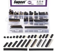 Swpeet 147Pcs 5 Types 2.54mm Female Pin Header Socket Connector Strip Assortment Kit, Long and Short Needle Female Pin Header Socket Curve Straight Pin Header Stacking Headers Pins Compatible