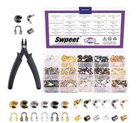 Swpeet 1501Pcs 6 Colors 4 Styles Brass Tube Crimp Beads with Bead Crimping Pliers Kit, Including Brass Tube Crimp Beads & Crimp Beads Knot Covers & Wire Guardians & Iron Bead Tips Knot Covers