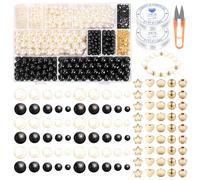 Swpeet 1503Pcs 2 Colors 4/6/8/10/12mm Pearl Bracelet Making Kit Includes 1000Pcs Black/White Perforated Pearls, 500Pcs Spacer Beads, 2Pcs Elastic Strings, 1Pc Scissors for DIY Jewelry Beading Necklace