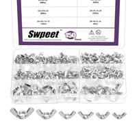 Swpeet 150Pcs Carbon Steel Zinc Plated SAE Wing Nuts Butterfly Nuts Hex Dome Cap Fasteners Hardware Assortment Kit, 6 Sizes - #6-32#8-32#10-24#1/4"-20# 3/8"-16#5/16"-18