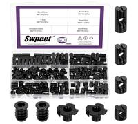 Swpeet 150Pcs M6×10/12/15/20 Black Zinc Plated Barrel Nuts with Threaded Inserts and T-Nuts Assortment Kit, Cross Dowels Slotted Nuts, 4-Pronged Tee Nut, Furniture Nut for Beds Crib Cabinets