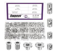Swpeet 150Pcs M6×10/12/15/20 Nickel Plated Barrel Nuts with Threaded Inserts and T-Nuts Assortment Kit, Cross Dowels Slotted Nuts, 4-Pronged Tee Nut, Furniture Nut for Beds Crib Cabinets