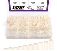 Swpeet 150Pcs Nylon Round Spacer Standoff Screw Nut Assortment Kit, Nylon PA66 Plastic Standoff OD 11mm and ID 6.2mm Length 3mm 4mm 5mm 8mm 10mm 12mm 15mm 18mm 20mm 25mm for M6 Screws Prototyping