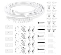 Swpeet 151PCS 5M Ceiling Curved Curtain Track Kit, Soft Windows Curved Track System, Metal Curtain Hooks & Clips, Snap-on Ceiling Brackets