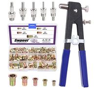 Swpeet 151Pcs M3 M4 M5 M6 M8 Rivet Nut with 10.6Inch Hand Rivet Tool Nut Setter Assortment Kit, Heavy Duty Thread Blind Riveting Tools Hand Riveter Wrench Threaded Insert Rivnut Nutsert